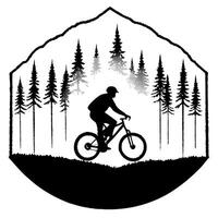 Mountain Biker on Glossy Trail through Misty Forest concept as A mountain biker riding along a glossy trail through a misty forest with soft light filtering through the trees The Cleans vector