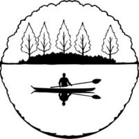 Paddler on Glossy Lake during Autumn concept as A paddler gliding across a glossy lake surrounded by autumn colors with the reflection of the trees on the water creating a vibrant Cleans vector