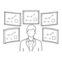 Operations manager optimizing glossy workflow data concept as An operations manager is focused on a large glossy workflow data dashboard displayed on multiple screens The backgrou Cleans vector