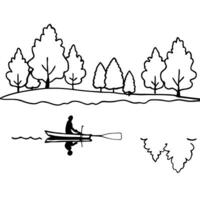 Paddler on Glossy Lake during Autumn concept as A paddler gliding across a glossy lake surrounded by autumn colors with the reflection of the trees on the water creating a vibrant Cleans Set 2 vector