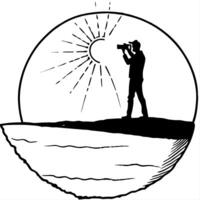 Photographer on Glossy Cliff Edge at Golden Hour concept as A photographer standing on the edge of a glossy cliff during golden hour with the light reflecting off the surface and c Cleans vector