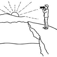 Photographer on Glossy Cliff Edge at Golden Hour concept as A photographer standing on the edge of a glossy cliff during golden hour with the light reflecting off the surface and c Cleans Set 2 vector