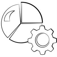 Pie chart and gear icon floating in tandem concept as A pie chart and gear icon appear to float in tandem isolated on a white background The elements represent a blend of data ana Cleans Set 2 vector