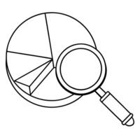 Pie chart with a magnifying glass floating over concept as A pie chart with a magnifying glass floating over a specific segment isolated on a white background The visual represent Cleans vector