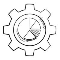Pie chart with a gear icon concept as A floating pie chart icon with a gear icon in the center isolated on a white background The elements represent data analysis combined with op Cleans vector