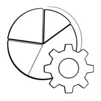 Pie chart and gear icon floating in tandem concept as A pie chart and gear icon appear to float in tandem isolated on a white background The elements represent a blend of data ana Cleans vector