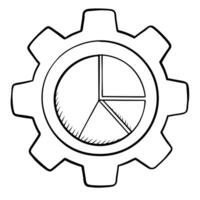 Pie chart with a gear icon concept as A floating pie chart icon with a gear icon in the center isolated on a white background The elements represent data analysis combined with op Cleans Set 2 vector