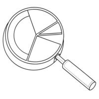 Pie chart with a magnifying glass floating over concept as A pie chart with a magnifying glass floating over a specific segment isolated on a white background The visual represent Cleans Set 2 vector