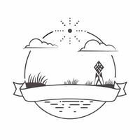 Prairie and Windmill Border Frame with Copy Space concept as A border frame featuring a prairie and windmill on opposite sides with ample copy space in the middle Endless Plains w Cleans Set 3 vector