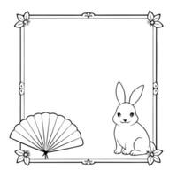 Rabbit and Fan Border Frame with Copy Space concept as A border frame featuring a rabbit and traditional fan at opposite ends with generous copy space in the center Happy Mid Autu Cleans vector