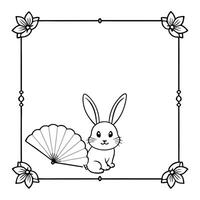 Rabbit and Fan Border Frame with Copy Space concept as A border frame featuring a rabbit and traditional fan at opposite ends with generous copy space in the center Happy Mid Autu Cleans Set 2 vector