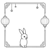 Rabbit and Lantern Border Frame with Copy Space concept as A border frame with a rabbit and lantern at the top and bottom creating a balanced design with copy space in the center Cleans Set 2 vector
