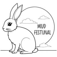 Rabbit and Full Moon with Mid Autumn Festival Text concept as A illustration featuring a rabbit and full moon with Mid Autumn Festival text above isolated on a white backgro Cleans Set 2 vector