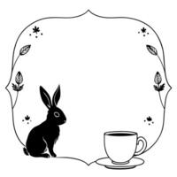 Rabbit and Teacup Border Frame with Copy Space concept as A border frame with a rabbit and teacup on either side offering generous copy space in the middle Mid Autumn Wishes text Cleans vector