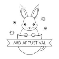 Rabbit and Teacup with Mid Autumn Festival Text concept as A illustration combining a rabbit and teacup with Mid Autumn Festival text below isolated on a white background T Cleans Set 2 vector
