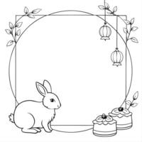Rabbit and Mooncake Border Frame with Copy Space concept as A border frame with a rabbit and mooncake placed on opposite sides creating a whimsical design with ample copy space in Cleans vector