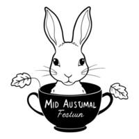 Rabbit and Teacup with Mid Autumn Festival Text concept as A illustration combining a rabbit and teacup with Mid Autumn Festival text below isolated on a white background T Cleans vector