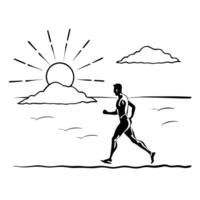 Runner on a Glossy Beach at Sunset concept as A runner sprinting along a glossy beach with the sun setting on the horizon creating a golden glow on the sand The scene captures the Cleans Set 2 vector