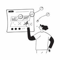 Researcher candidly analyzing data on a transparent screen concept as A candid shot of a researcher analyzing complex data on a transparent screen in a dimly lit lab The image cap Cleans vector