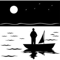 Sailor on Glossy Ocean at Twilight concept as A sailor navigating a glossy ocean at twilight with the last light of the day reflecting off the water The scene captures the calm an Cleans vector