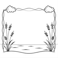 Riverbank and Flowers Border Frame with Copy Space concept as A border frame featuring a riverbank and wildflowers at opposite ends with ample copy space in the middle Whispering Cleans Set 2 vector