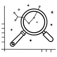 Scatter plot with a magnifying glass concept as A scatter plot icon with a magnifying glass focusing on one point isolated on a white background This design emphasizes detailed an Cleans Set 2 vector