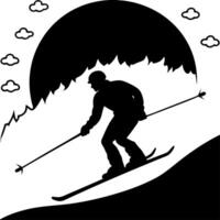 Skier on Glossy Snow Covered Slope at Dusk concept as A skier descending a glossy snow covered slope at dusk with the fading light creating a serene and beautiful scene The glossy Cleans vector