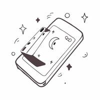 Smartphone on Holographic Background with Moon and Stars concept as A smartphone lies on a holographic background with glowing moons and stars surrounding it representing Mid Autum Cleans Set 3 vector