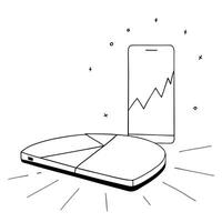 Smartphone with holographic pie chart and line graph concept as A smartphone lies on a white surface with a glowing holographic pie chart and line graph rising from the screen The Cleans vector