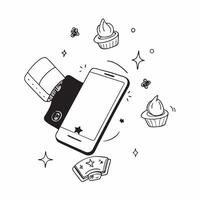 Smartphone with Holographic Mooncake and Lanterns concept as A smartphone on a white background surrounded by holographic mooncakes and lanterns symbolizing Mid Autumn Festival sym Cleans Set 3 vector