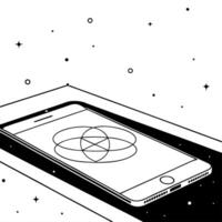 Smartphone with holographic Venn diagram and intersections concept as A smartphone on a clean white surface displaying a holographic Venn diagram with floating intersections The g Cleans vector