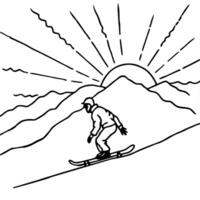 Snowboarder on Glossy Powder Snow in Mountain Range concept as A snowboarder carving through glossy powder snow in a mountain range with the light of the setting sun casting a gold Cleans Set 2 vector