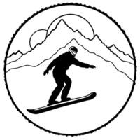 Snowboarder on Glossy Powder Snow in Mountain Range concept as A snowboarder carving through glossy powder snow in a mountain range with the light of the setting sun casting a gold Cleans vector