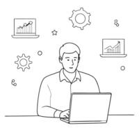 Software engineer developing glossy data driven applications concept as A software engineer is seated at a desk developing glossy data driven applications on a laptop The backgrou Cleans vector
