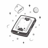 Tablet on Holographic Surface with Lanterns and Moon concept as A tablet lies on a glossy holographic surface with floating lanterns and a moon above representing the Mid Autumn Fe Cleans Set 3 vector