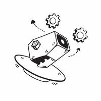 Suspended digital gear with rotating elements on an isolated white background concept as A digital gear floating in mid air with smaller gears rotating around it all isolated again Cleans vector