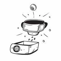 Suspended VR headset with holographic projections on an isolated white background concept as A VR headset floating mid air with holographic projections extending from the lenses al Cleans vector
