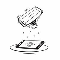 Suspended smart device with holographic display on an isolated white background concept as A smart device floating mid air with a holographic display projecting from it all isolate Cleans vector