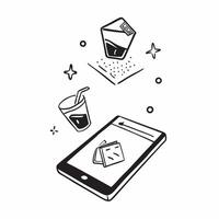 Tablet with floating holographic cocktail icons with ample copy space concept as A tablet is set on a white background with two holographic cocktail icons hovering above it The ca Cleans vector