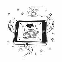 Tablet with Holographic Dragon and Lanterns concept as A tablet on a white background with holographic dragons and lanterns surrounding it symbolizing the Mid Autumn Festival Came Cleans Set 3 vector