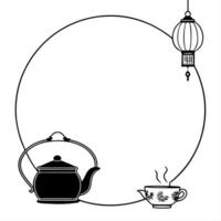 Teapot and Lantern Border Frame with Copy Space concept as A border frame featuring a teapot and lantern at opposite ends with ample copy space in the center Happy Mid Autumn Fest Cleans vector