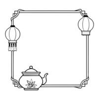 Teapot and Lantern Border Frame with Copy Space concept as A border frame featuring a teapot and lantern at opposite ends with ample copy space in the center Happy Mid Autumn Fest Cleans Set 2 vector
