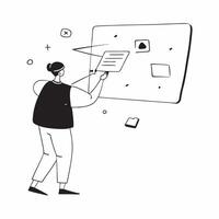 Technologist reviewing holographic interface in an office setting concept as A candid shot of a technologist reviewing a floating holographic interface in a modern office The scen Cleans vector