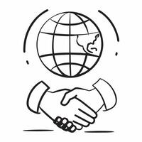 of isolated globe and handshake with the word Collaboration concept as A design featuring a globe and a handshake with the word Collaboration prominently displayed T Cleans vector