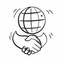 of isolated handshake and globe with the word Partnership concept as A design showing a handshake and a globe with the word Partnership prominently displayed The ele Cleans vector