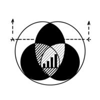 Venn diagram with floating intersections concept as A Venn diagram with intersections floating slightly above the white background isolated The design represents the analysis of o Cleans vector