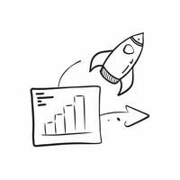 of isolated rocket and graph with the word Launch concept as A design featuring a rocket taking off next to a rising graph with the word Launch prominently displayed Cleans vector