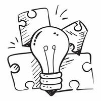 of isolated puzzle pieces and light bulb with the word Innovation concept as A design showing isolated puzzle pieces combined with a light bulb representing the creat Cleans vector