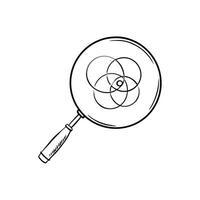 Venn diagram with a magnifying glass concept as A Venn diagram icon with a magnifying glass focusing on the overlapping area isolated on a white background This design represents Cleans vector