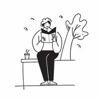 Woman enjoying a cup of tea while reading a book in a quiet park concept as A candid shot of a woman sitting on a bench enjoying a cup of tea while reading a book in a quiet park Cleans vector